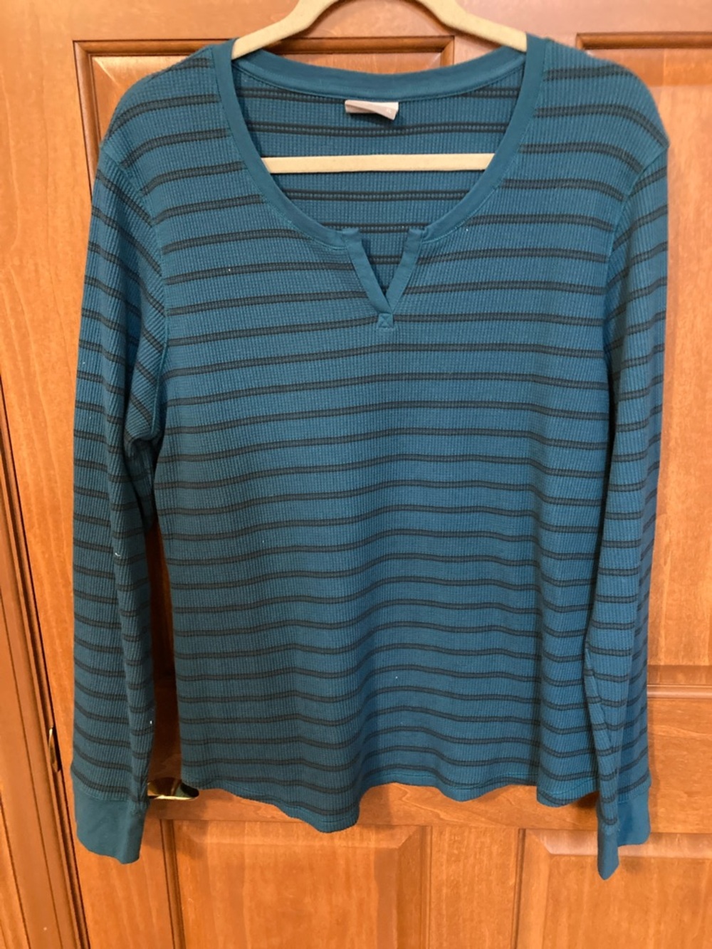 Long Sleeve Teal Striped Waffle Knit Top